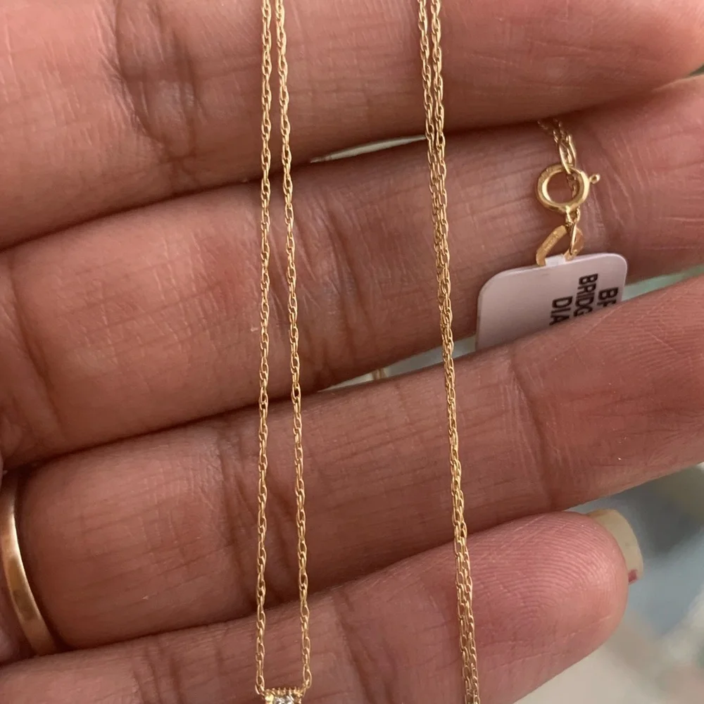 14kt Gold Square Diamond Pendant Necklace - Picture 7 of 7